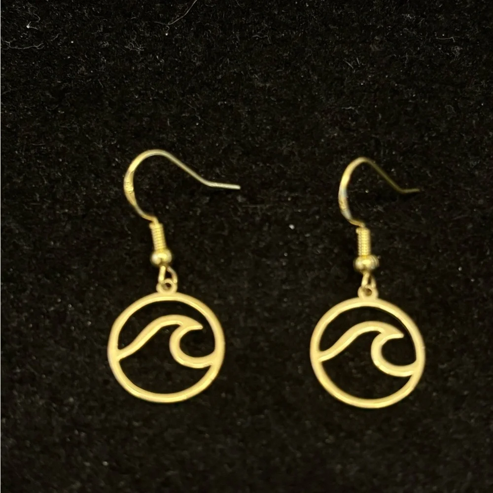 Gold Ocean Wave Dangle Earrings